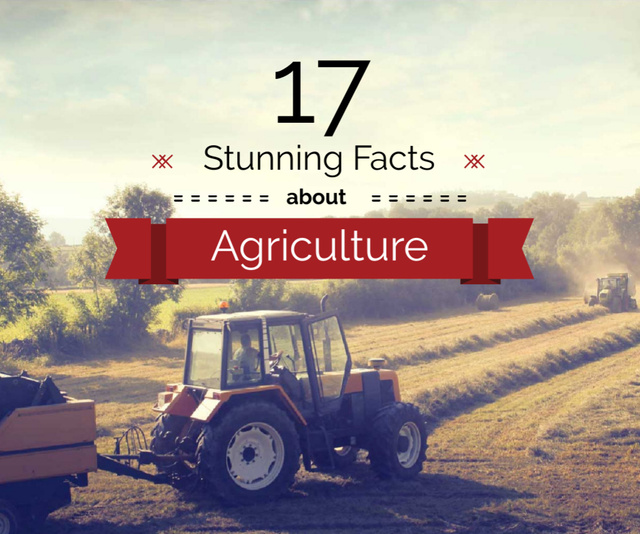 Agriculture Facts with Tractor Working in Field Medium Rectangle Design Template