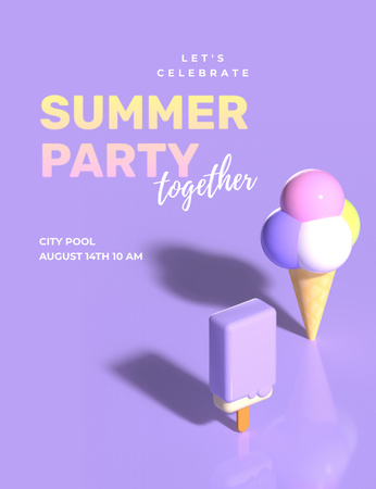 Plantilla de diseño de anuncio de la fiesta de verano con helado dulce Invitation 13.9x10.7cm 