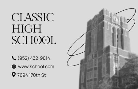 Advertisement for Classical High School Business Card 85x55mm Modelo de Design