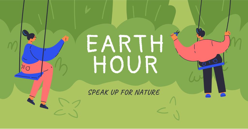 Earth Hour Announcement with People on Swing Facebook AD Design Template