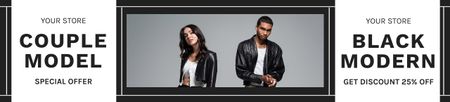 Couple in Stylish Black Blazers Ebay Store Billboard Design Template