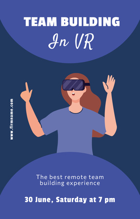 Virtual Team Building Announcement on Blue with Illustration Invitation 4.6x7.2in Design Template