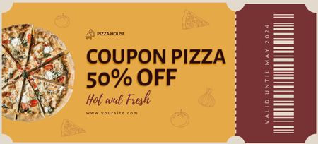 Discount Voucher for Hot and Fresh Pizza Coupon 3.75x8.25in Design Template