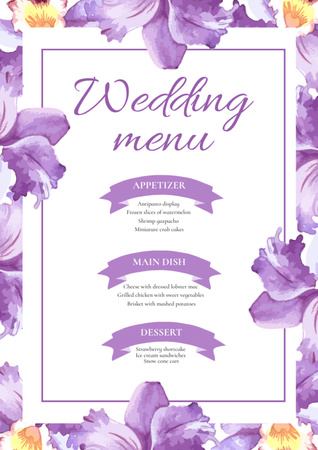 Purple Flowers on List of Wedding Menu Design Template