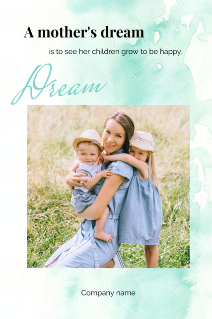 Smiling Girls With Their Mother on Background of Inspirational Text Postcard 4x6in Vertical Design Template