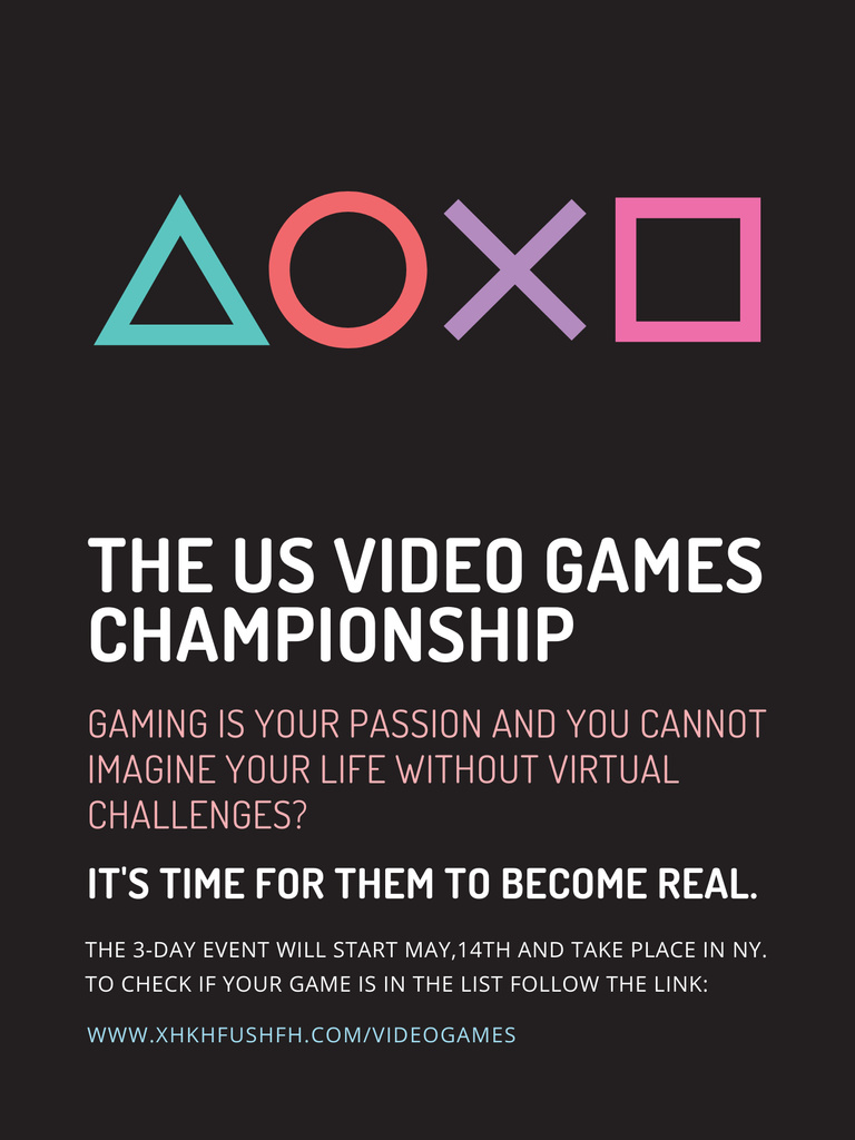 Video Games Championship announcement Poster US – шаблон для дизайна