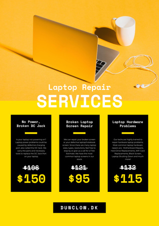 Gadgets Repair Service Offer with Laptop and Headphones Posterデザインテンプレート