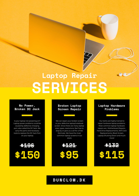 Gadgets Repair Service Offer with Laptop and Headphones Poster – шаблон для дизайна