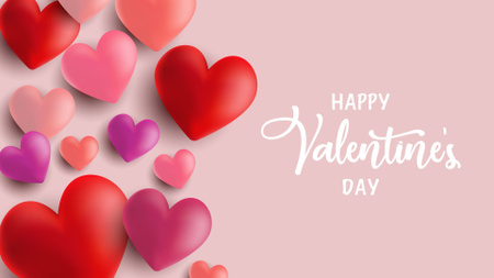 Saudação do Dia dos Namorados com um monte de corações coloridos Zoom Background Modelo de Design