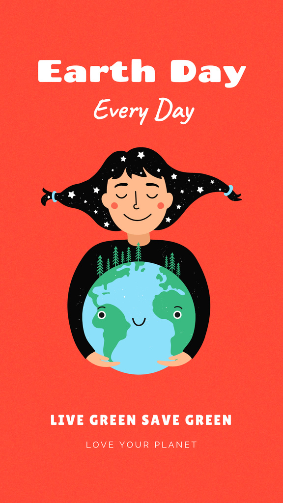 Eco Concept with Girl holding Planet Instagram Story Πρότυπο σχεδίασης