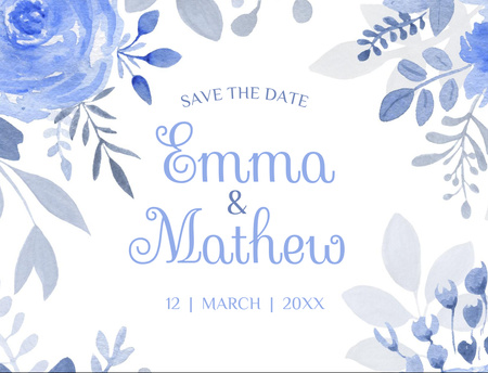 Wedding Celebration Announcement with Blue Flowers Postcard 4.2x5.5in – шаблон для дизайну