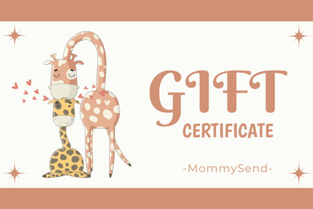 Gifts Offer on Mother's Day with Cute Giraffes Gift Certificate Design Template