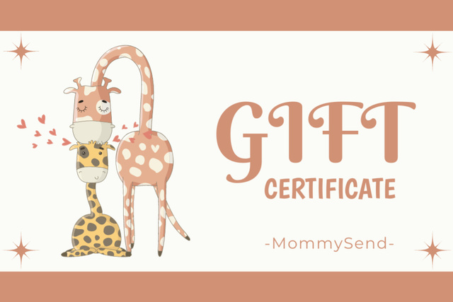 Szablon projektu Gifts Offer on Mother's Day with Cute Giraffes Gift Certificate