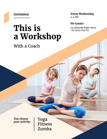 Plantilla de diseño de Workshop invitation with Women practicing Yoga Flyer 8.5x11in 