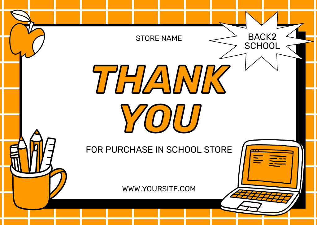 School Store Advertisement with Laptop and Pencils Card Modelo de Design