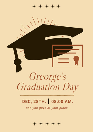 Plantilla de diseño de Los mejores deseos de graduación con sombrero académico marrón Poster 