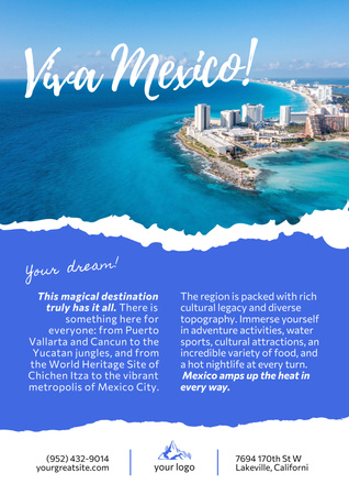 Travel Tour in Mexico with Seascape Poster Design Template