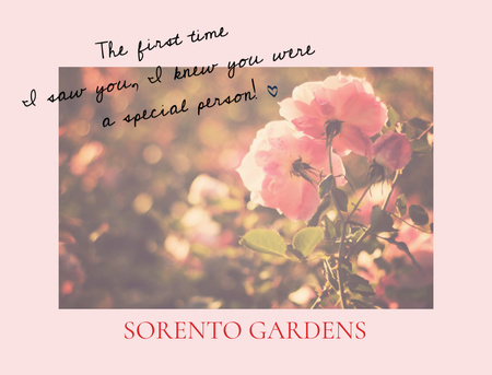 Plantilla de diseño de Anuncio de jardines con tiernas flores rosas Postcard 4.2x5.5in 