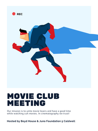 Movie Club Meeting Man in Superhero Costume Poster 36x48in Design Template