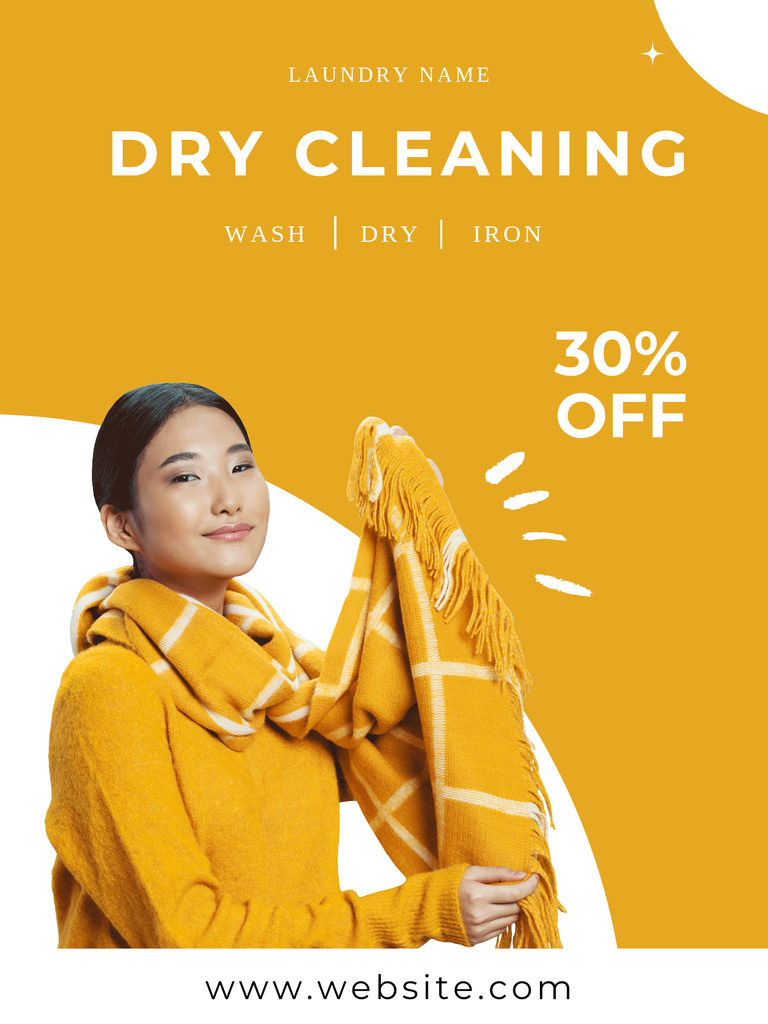 Dry Cleaning Services with Discount Offer on Yellow Poster US Tasarım Şablonu