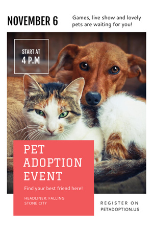 Pet Adoption Event Dog and Cat Hugging Flyer 4x6in Design Template