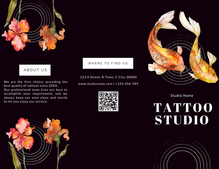 Designvorlage Aquarellblumen und Tattoo-Studio-Serviceangebot für Brochure 8.5x11in
