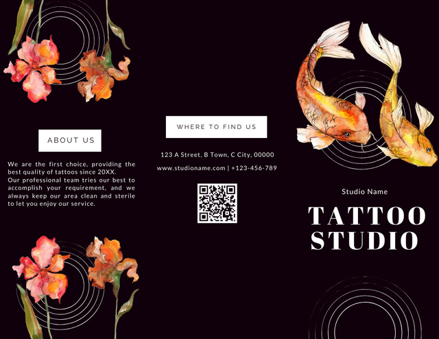 Watercolor Flowers And Tattoo Studio Service Offer Brochure 8.5x11in Tasarım Şablonu