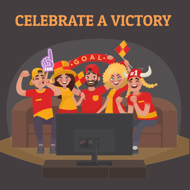 Excited Fans watching Football on TV Animated Post Design Template