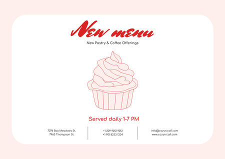 Template di design Nuovo menu con illustrazione di un simpatico cupcake rosa Poster A2 Horizontal