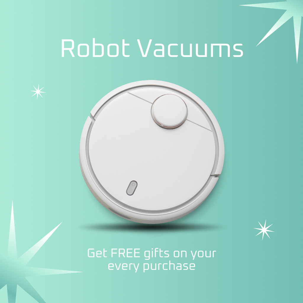 Designvorlage Announcement of Sale of Robotic Vacuum Cleaners on Turquoise für Instagram AD