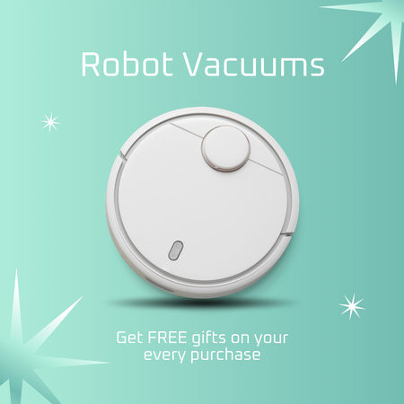 Announcement of Sale of Robotic Vacuum Cleaners on Turquoise Instagram AD Design Template