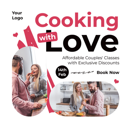 Designvorlage Valentinstagsrabatt auf Kochkurse für zwei Personen für Instagram AD