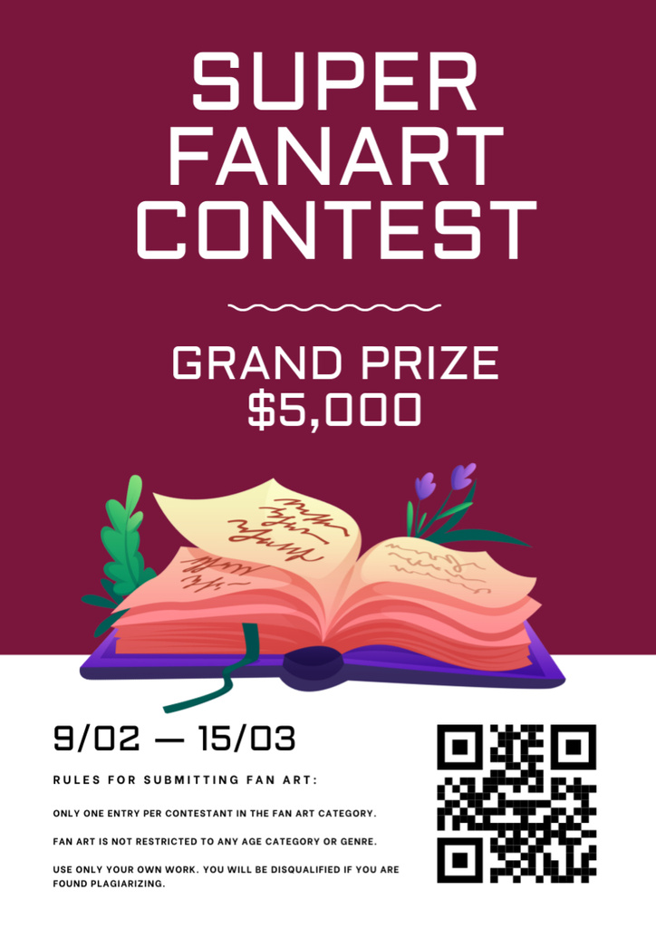 Fan Art Contest Announcement with Open Book Poster A3 Design Template