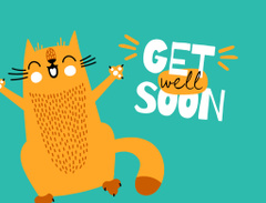 Get Well Wish With Illustrated Cartoon Cat