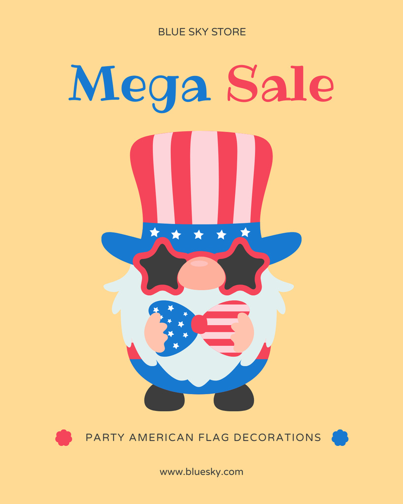 Joyful July 4th Sale Announcement in the USA In Yellow Poster 16x20in tervezősablon