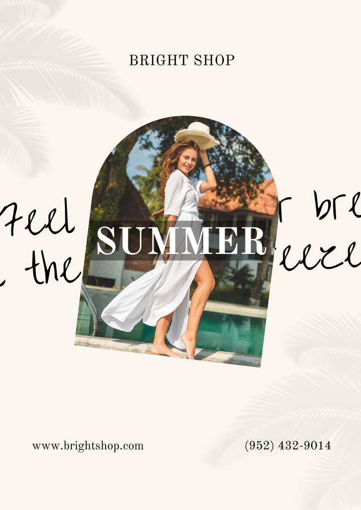 Summer Sale Announcement with Woman in White Dress Poster tervezősablon