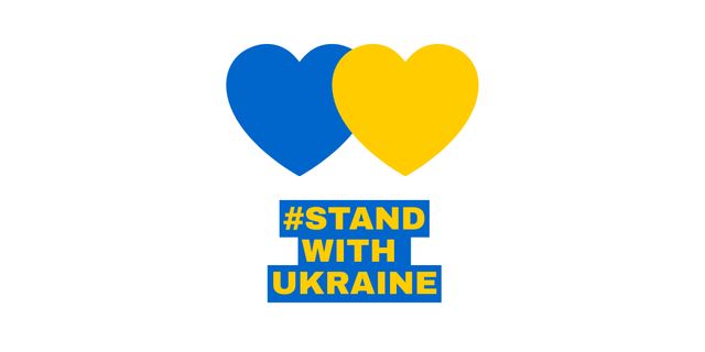 Hearts in Ukrainian Flag Colors and Phrase Stand with Ukraine Image Design Template