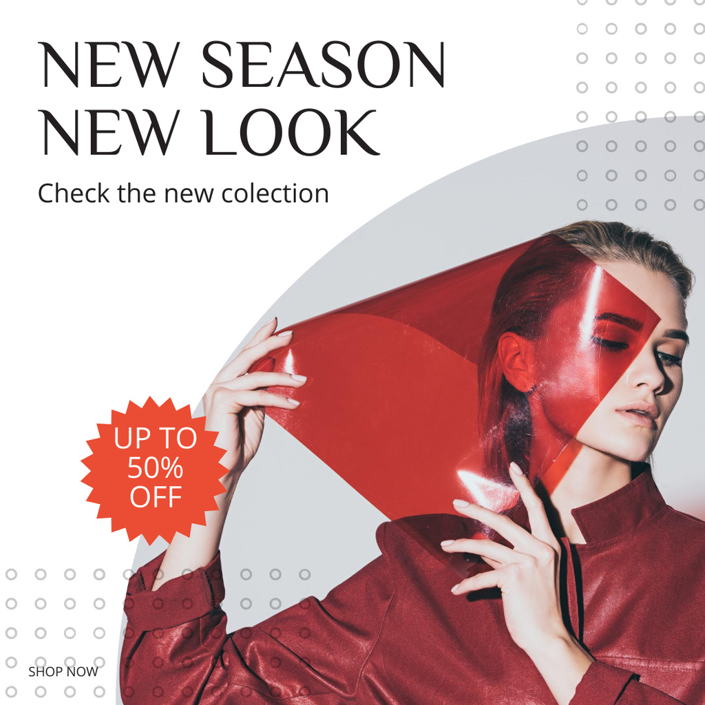 Plantilla de diseño de New Seasonal Look Collection Ad with Stylish Woman Instagram AD 