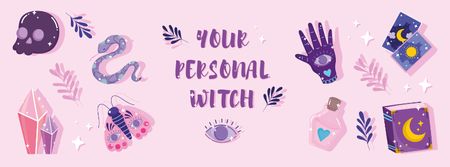 Ontwerpsjabloon van Facebook cover van Astrological Inspiration with Cute Witch Set