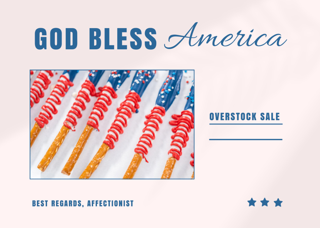 Plantilla de diseño de God Bless America Greeting with Sale Offer Postcard 5x7in 