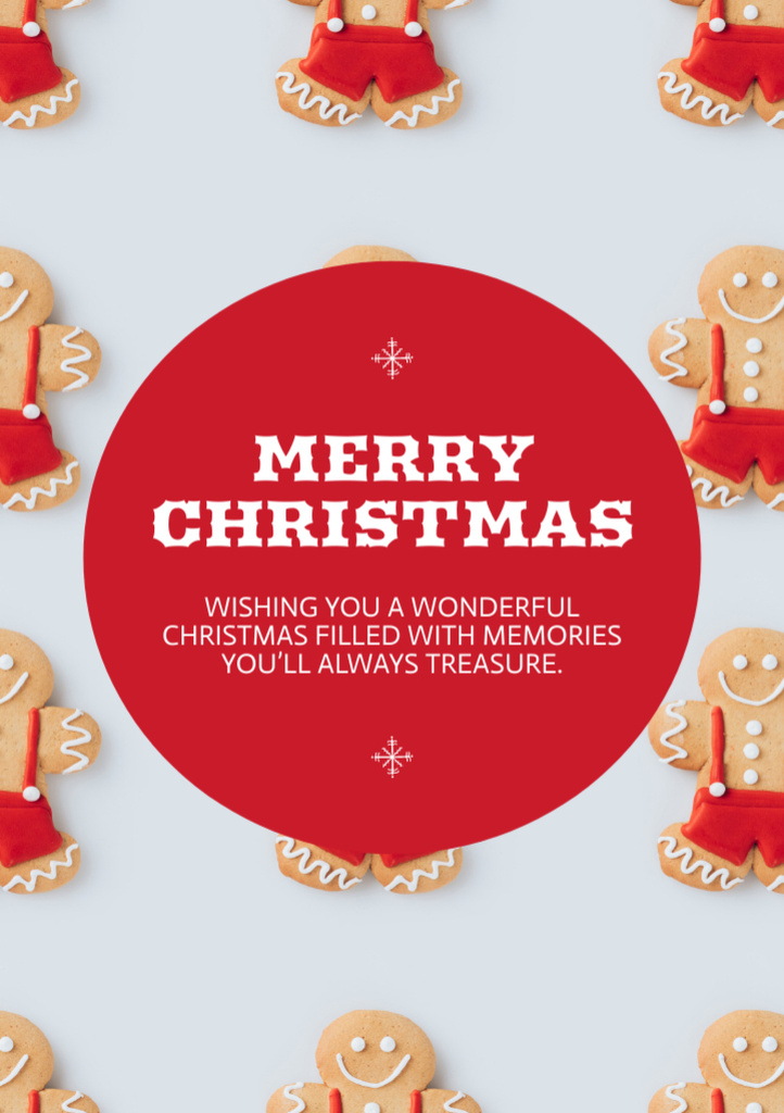 Christmas Gingerman With Warm Wishes Postcard A5 Vertical Design Template