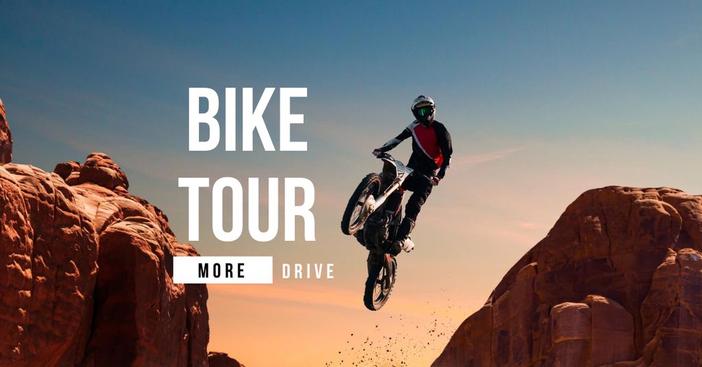 Bike Tours ad with Motorcycle in mountains Facebook AD Design Template