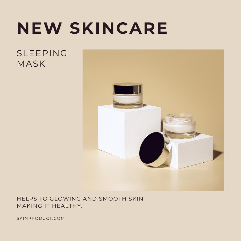 New Skincare Announcement with Cosmetics Jars Instagram Design Template