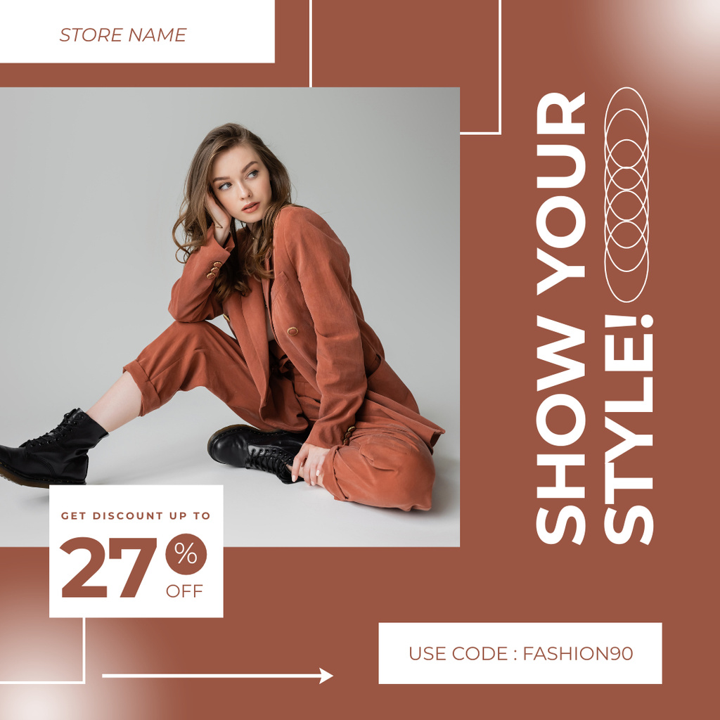 Designvorlage Fashion Ad with Woman in Brown Outfit and Boots für Instagram