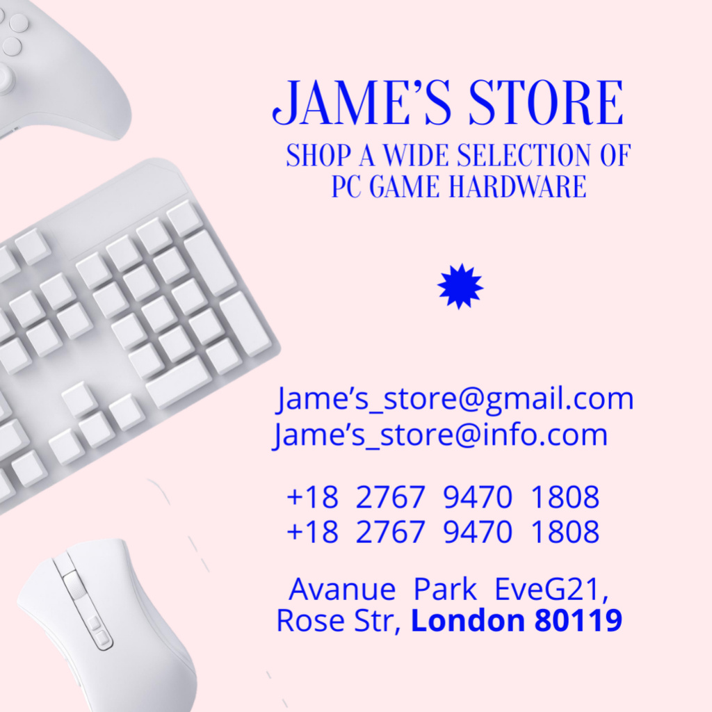 Video Game Gadget Store Contact Details Square 65x65mm – шаблон для дизайна