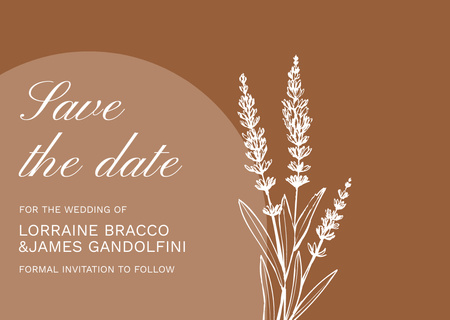 Modèle de visuel Save the Date Invitation de mariage avec une plante sauvage sur marron - Card