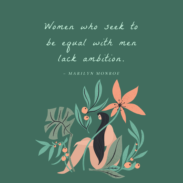 Ontwerpsjabloon van Instagram van Awareness about Women's Rights With Illustration And Quote In Green
