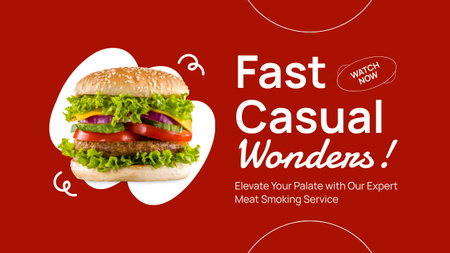 Fast Casual Food oferece anúncio com hambúrguer saboroso Youtube Thumbnail Modelo de Design