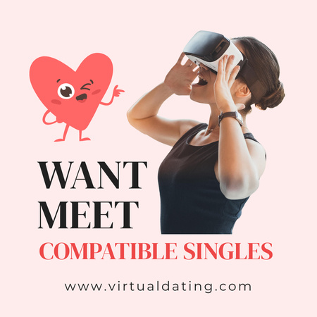 VR Dating App Ad with Woman in Virtual Reality Glasses Instagram Design Template