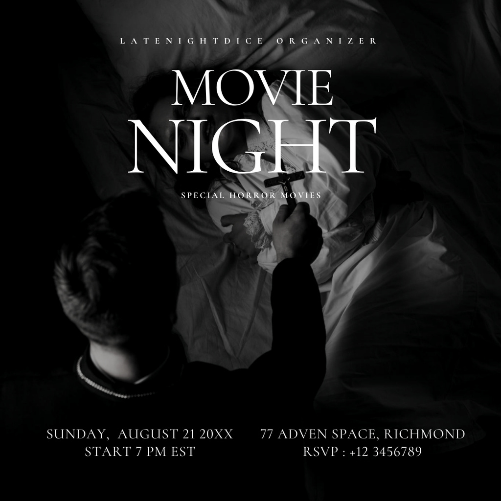 Movie Night Invitation with Film Characters Instagram Tasarım Şablonu